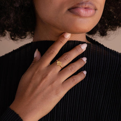 Birth Flower Stacking Ring for Women | 14K Gold Plated Brass, 12 Engraved Floral Motifs, Slim Stack-Ready Band, Available in US Sizes 5-9