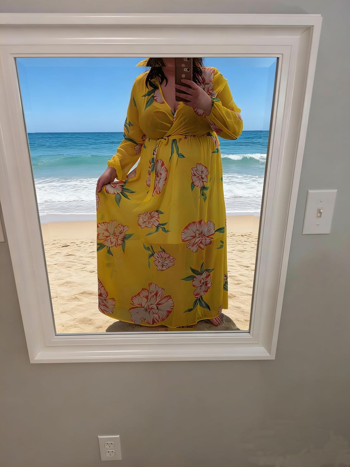 Nuofengkudu Womens Chiffon Deep V-Neck Maxi Dress Summer Boho Dresses(S-5XL)