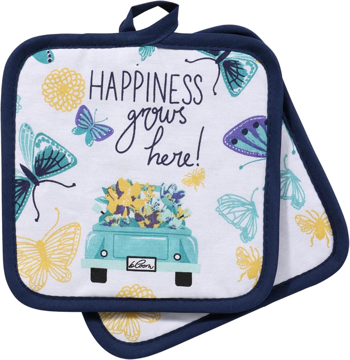 3 Piece Lightweight Decorative Kitchen Décor Set Includes 2 Potholders and 1 Oven Mitt (Blue and Yellow Butterflies )