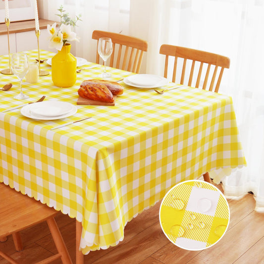 Yellow Gingham Tablecloth for Rectangle Tables-Checkered Table Cloth Waterproof Kitchen & Table Linens-Polyester Buffalo Plaid Wrinkle Free Table Cover(Light Yellow 60x72in)