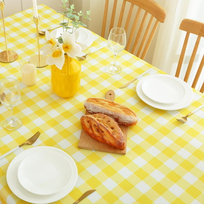Yellow Gingham Tablecloth for Rectangle Tables-Checkered Table Cloth Waterproof Kitchen & Table Linens-Polyester Buffalo Plaid Wrinkle Free Table Cover(Light Yellow 60x72in)