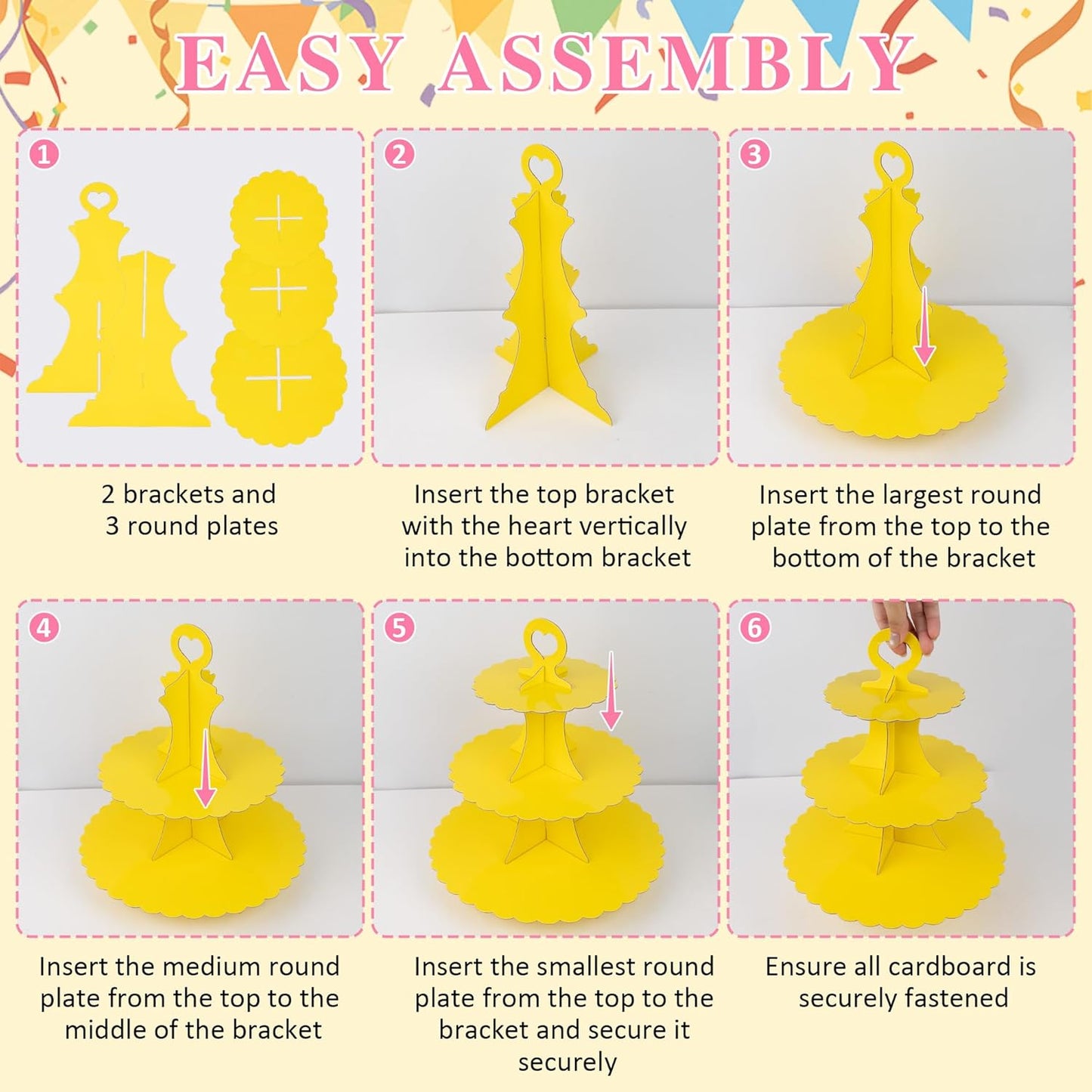 3-Tier Cupcake Stand 2 Pack Dessert Cup Cake Stand Tower Paper Round Cake Display Serving Plate for Anniversary Christening Disposable Pastry Holder for Birthday Wedding Party Decoration (Yellow)