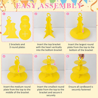 3-Tier Cupcake Stand 2 Pack Dessert Cup Cake Stand Tower Paper Round Cake Display Serving Plate for Anniversary Christening Disposable Pastry Holder for Birthday Wedding Party Decoration (Yellow)