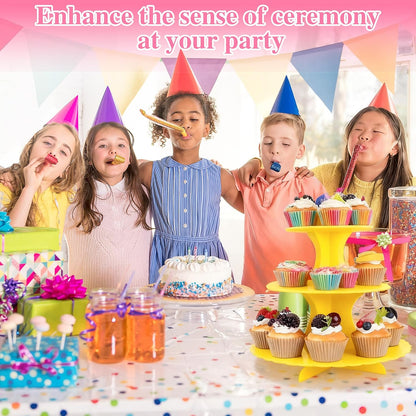 3-Tier Cupcake Stand 2 Pack Dessert Cup Cake Stand Tower Paper Round Cake Display Serving Plate for Anniversary Christening Disposable Pastry Holder for Birthday Wedding Party Decoration (Yellow)