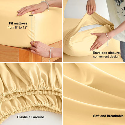 Bed Sheet Set 4 Pieces Double Brushed Microfiber 1800 - Breathable All Season Luxury Soft Bedding - Full Yellow