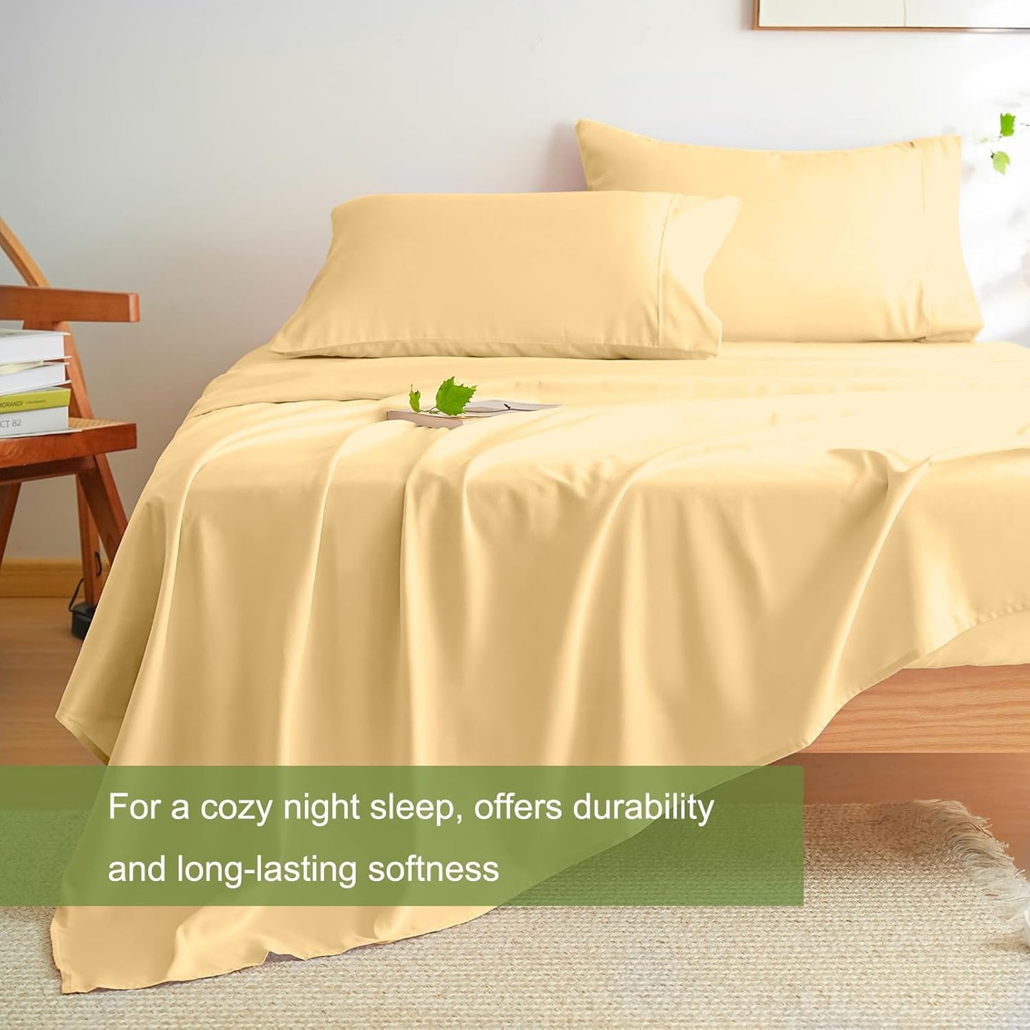 Bed Sheet Set 4 Pieces Double Brushed Microfiber 1800 - Breathable All Season Luxury Soft Bedding - Full Yellow