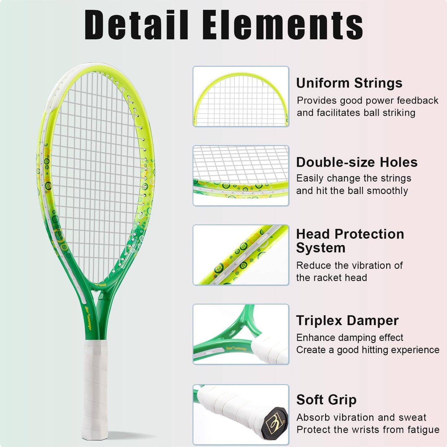 17"-25" Kids Tennis Racket for Aged 2-12 Lightweight Youth Tennis Racquet for Girls and Boys Outdoor/Indoor Sports with 1 Non-Slip Grip and 1 Shoulder Strap Bag Easy Carry