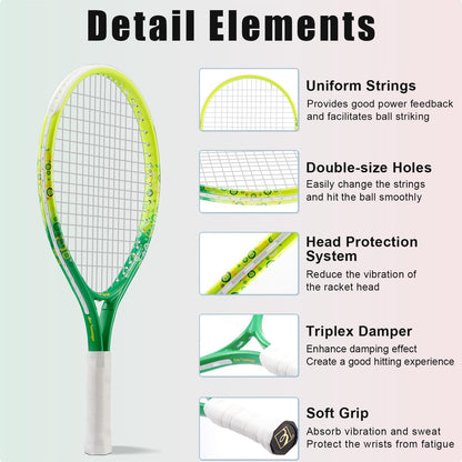 17"-25" Kids Tennis Racket for Aged 2-12 Lightweight Youth Tennis Racquet for Girls and Boys Outdoor/Indoor Sports with 1 Non-Slip Grip and 1 Shoulder Strap Bag Easy Carry