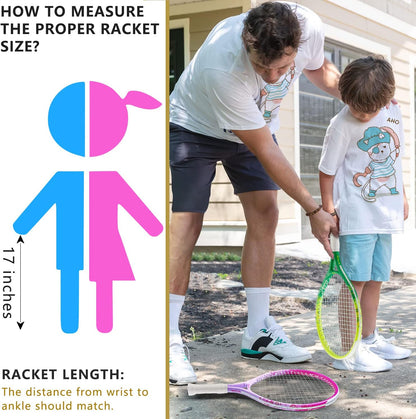 17"-25" Kids Tennis Racket for Aged 2-12 Lightweight Youth Tennis Racquet for Girls and Boys Outdoor/Indoor Sports with 1 Non-Slip Grip and 1 Shoulder Strap Bag Easy Carry
