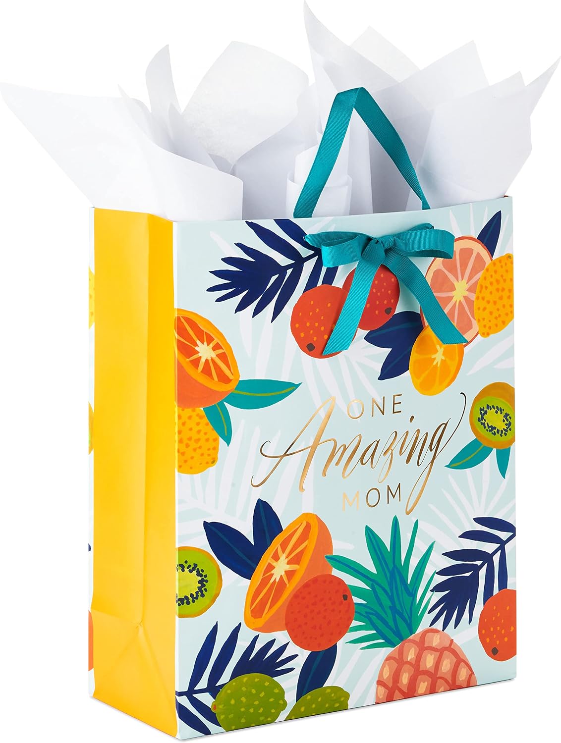 15" Extra Large Gift Bag for Moms with Tissue Paper (Tropical Fruit, Kiwi, Pineapple, Lemons, Oranges) for Mother's Day and Birthdays