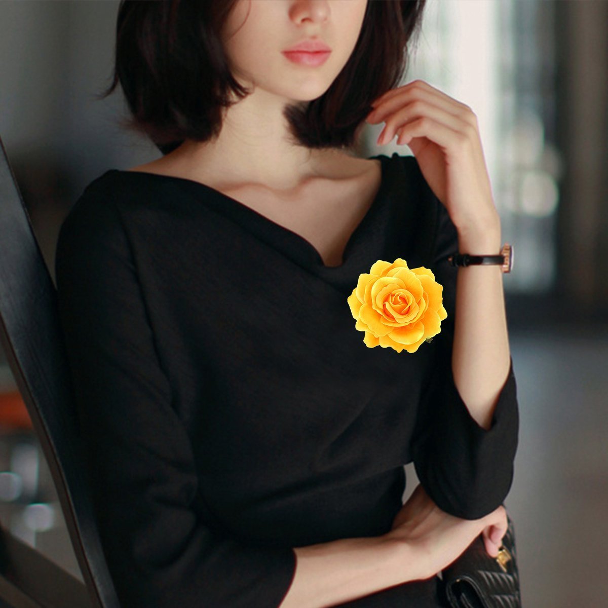 Yellow Rose Hair Clip Artificial Flower Hairpin Brooch for Women | Charming Artificial Rose Design .Perfect Accessory For Proms, Weddings, Or Any Special Party Look.