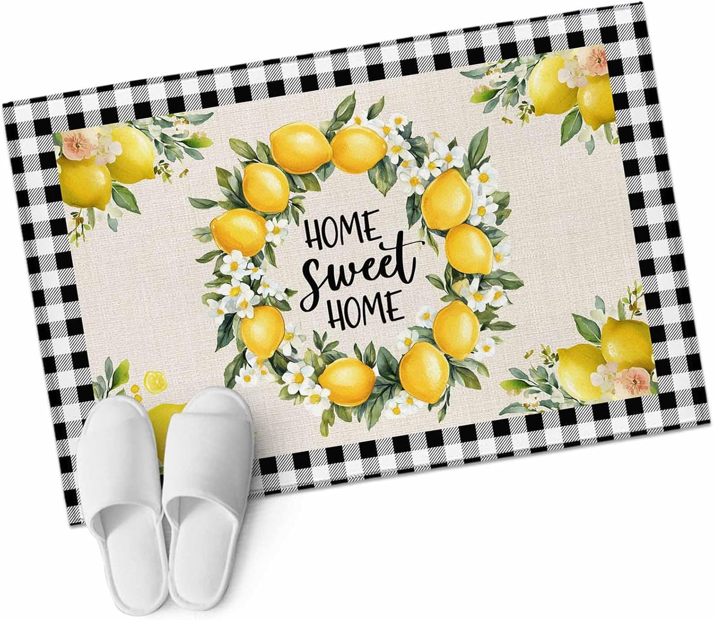 Lemon Entryway Rug 2'x3', Farmhouse Yellow Fruit Small Area Rug Non-Slip Front Door Mat Washable Floor Carpet for Indoor Entrance Kitchen Bathroom