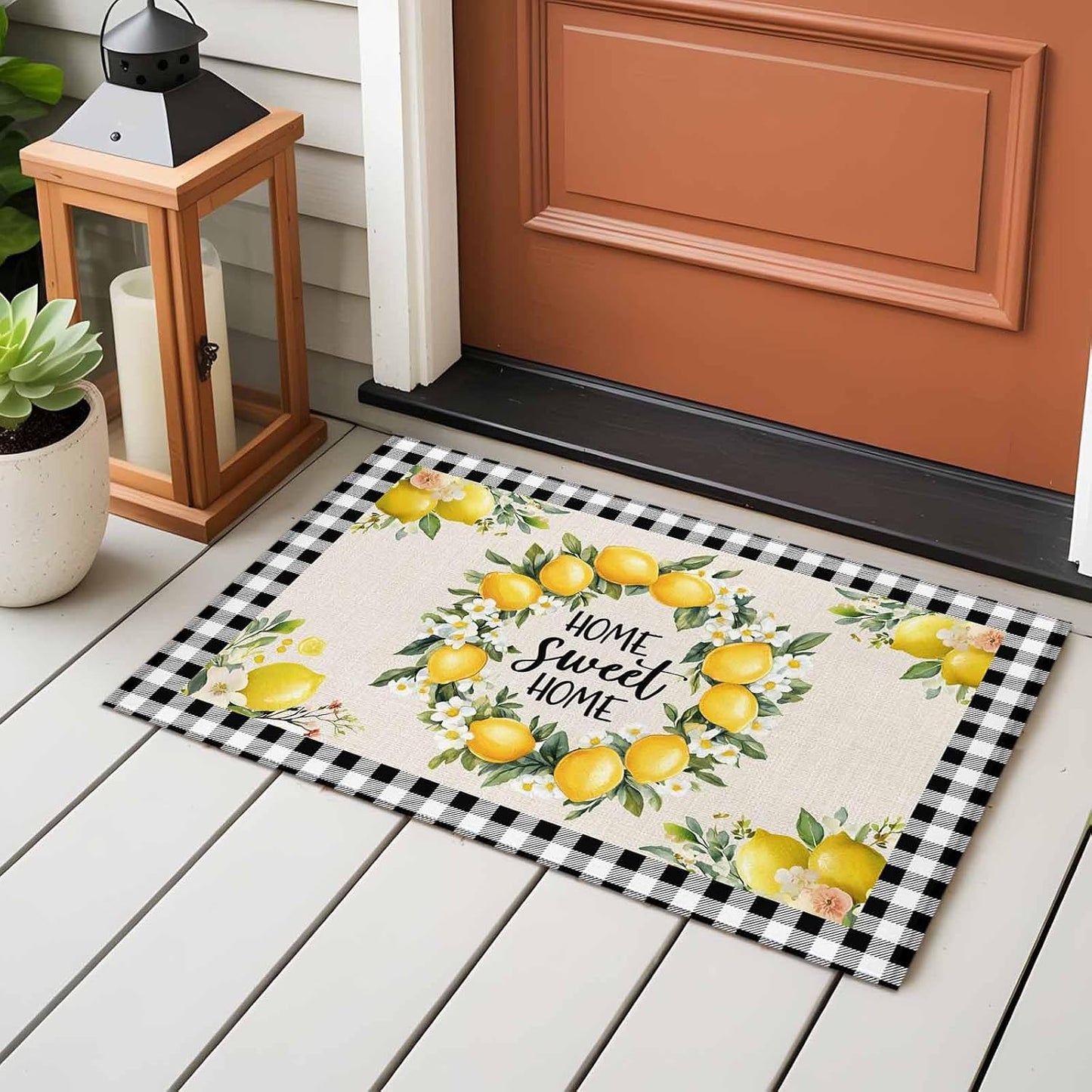 Lemon Entryway Rug 2'x3', Farmhouse Yellow Fruit Small Area Rug Non-Slip Front Door Mat Washable Floor Carpet for Indoor Entrance Kitchen Bathroom