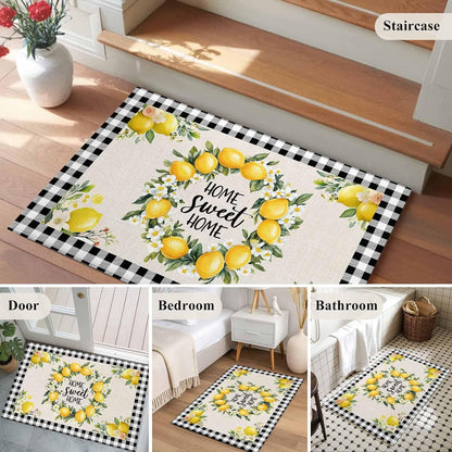 Lemon Entryway Rug 2'x3', Farmhouse Yellow Fruit Small Area Rug Non-Slip Front Door Mat Washable Floor Carpet for Indoor Entrance Kitchen Bathroom