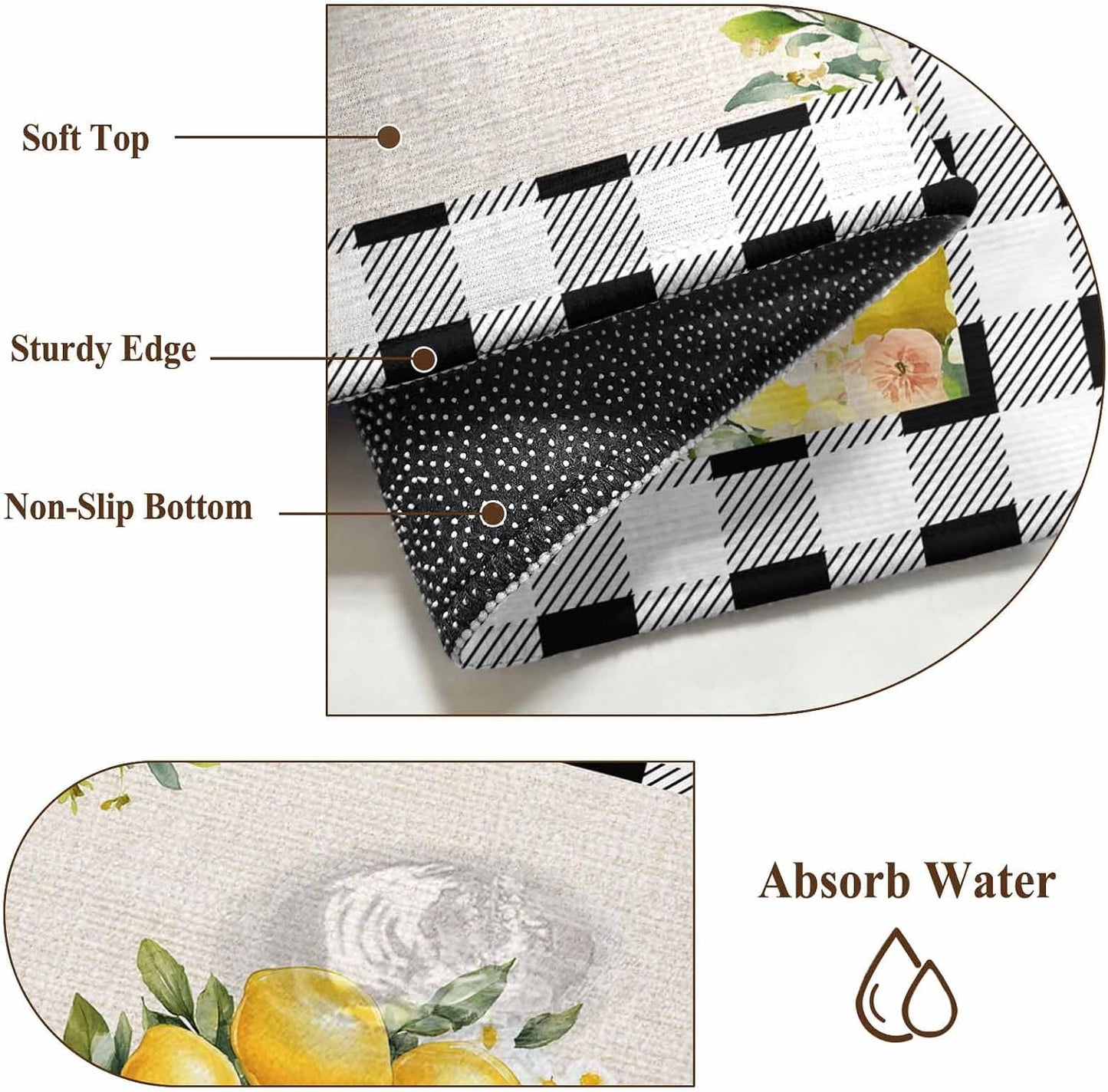 Lemon Entryway Rug 2'x3', Farmhouse Yellow Fruit Small Area Rug Non-Slip Front Door Mat Washable Floor Carpet for Indoor Entrance Kitchen Bathroom