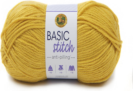 Basic Stitch Anti-Pilling Knitting Yarn, Yarn for Crocheting, 1-Pack, Mustard | Basic Everyday Worsted Weight Knit & Crochet Acrylic Fiber for Machine Washable Blankets, Aran Sweaters, Cowls, Scarves