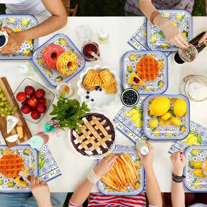 72 Pcs Amalfi Coast Party Decorations, Capri Lemon Plates and Napkins Set Serve 36, 7 Square Capri Dessert Plates and Summer Fruit Napkins Disposable Dinnerware Birthday Baby Shower Decoration