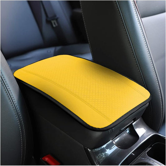 Car Center Console Pad, Yellow | leather surface, armrest seat-box coverage, fits most cars, SUVs, and trucks, car interior accessories