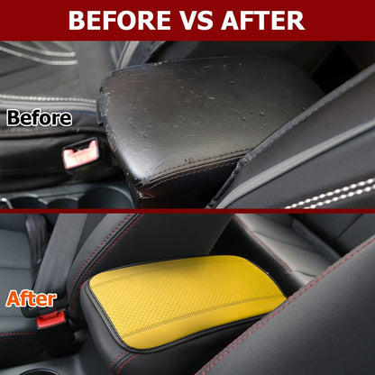 Car Center Console Pad, Yellow | leather surface, armrest seat-box coverage, fits most cars, SUVs, and trucks, car interior accessories