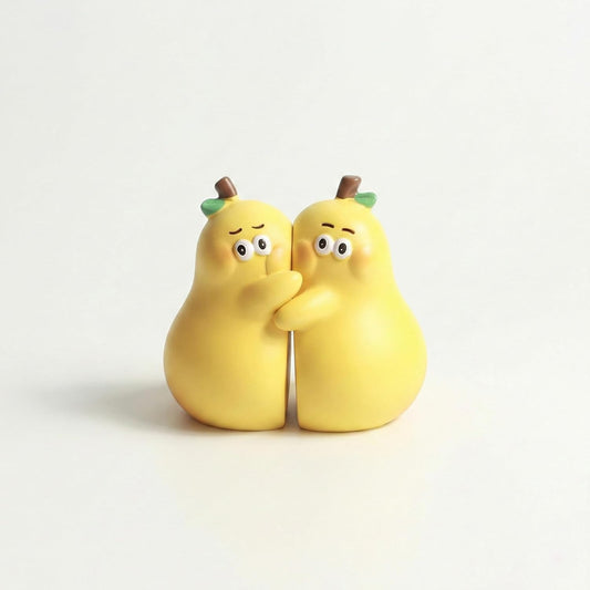 Cute Bookends - Resin Hugging Pear Statue, Unique Book Stopper for Shelves, Desk & Kids Room - Yellow