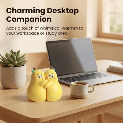 Cute Bookends - Resin Hugging Pear Statue, Unique Book Stopper for Shelves, Desk & Kids Room - Yellow