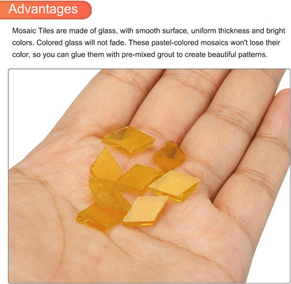 200g Mosaic Tiles Rhombus Shape Glass Mosaic Tiles Stained Mosaic Glass Pieces for Home Decoration Art Crafts DIY Projects Transparent Yellow