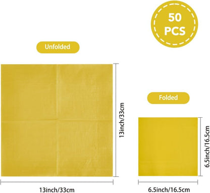 50 Pcs Yellow Paper Dinner Napkins 6.5'' Disposable Luncheon Napkins for Birthday Wedding Party Everyday Used Lunch Dinner Event Engagement Bridal Shower