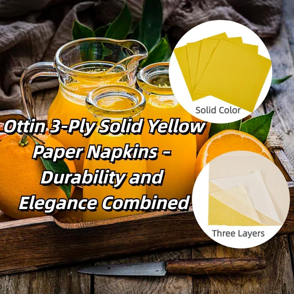 50 Pcs Yellow Paper Dinner Napkins 6.5'' Disposable Luncheon Napkins for Birthday Wedding Party Everyday Used Lunch Dinner Event Engagement Bridal Shower