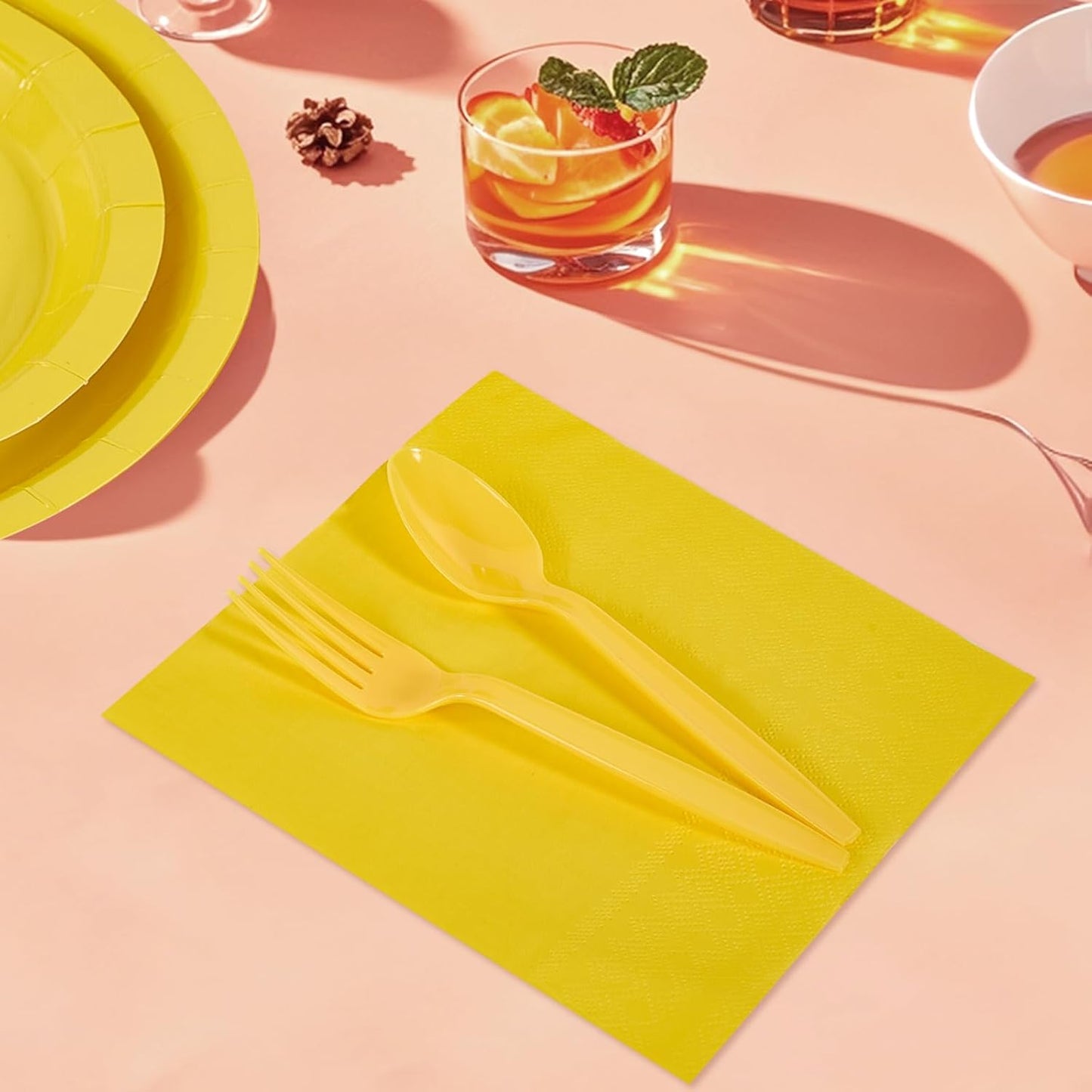 50 Pcs Yellow Paper Dinner Napkins 6.5'' Disposable Luncheon Napkins for Birthday Wedding Party Everyday Used Lunch Dinner Event Engagement Bridal Shower