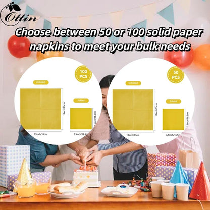 50 Pcs Yellow Paper Dinner Napkins 6.5'' Disposable Luncheon Napkins for Birthday Wedding Party Everyday Used Lunch Dinner Event Engagement Bridal Shower