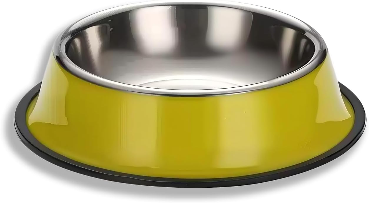 Stainless Steel Dog Bowls, Non-Skid Dog Food Bowl & Dog Water Bowl, Dishwasher Safe, Rust Resistant Metal Pet Bowls for Small/Medium/Large Sized Pets (Yellow, 26oz)