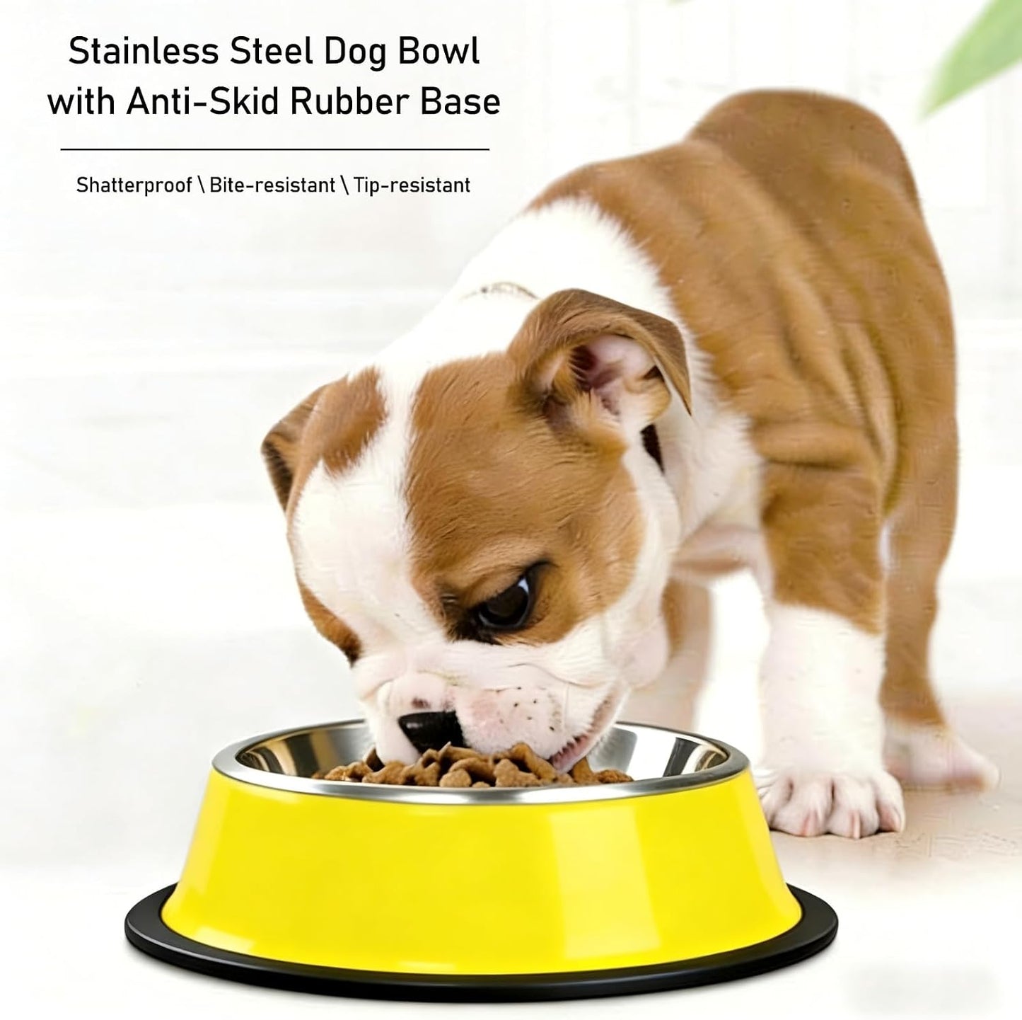 Stainless Steel Dog Bowls, Non-Skid Dog Food Bowl & Dog Water Bowl, Dishwasher Safe, Rust Resistant Metal Pet Bowls for Small/Medium/Large Sized Pets (Yellow, 26oz)
