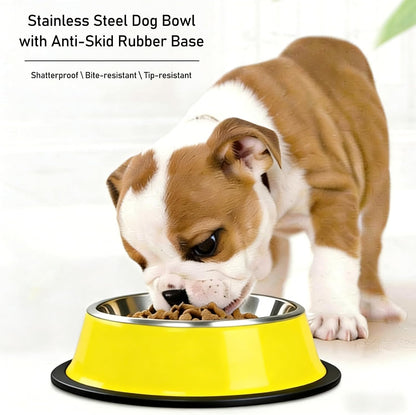 Stainless Steel Dog Bowls, Non-Skid Dog Food Bowl & Dog Water Bowl, Dishwasher Safe, Rust Resistant Metal Pet Bowls for Small/Medium/Large Sized Pets (Yellow, 26oz)