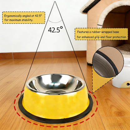 Stainless Steel Dog Bowls, Non-Skid Dog Food Bowl & Dog Water Bowl, Dishwasher Safe, Rust Resistant Metal Pet Bowls for Small/Medium/Large Sized Pets (Yellow, 26oz)