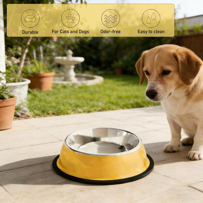 Stainless Steel Dog Bowls, Non-Skid Dog Food Bowl & Dog Water Bowl, Dishwasher Safe, Rust Resistant Metal Pet Bowls for Small/Medium/Large Sized Pets (Yellow, 26oz)