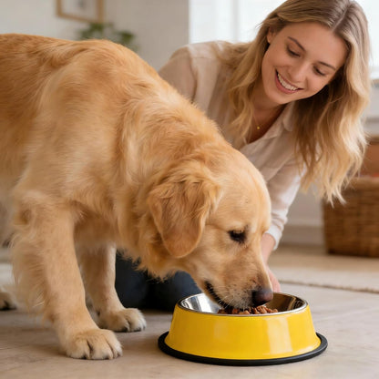 Stainless Steel Dog Bowls, Non-Skid Dog Food Bowl & Dog Water Bowl, Dishwasher Safe, Rust Resistant Metal Pet Bowls for Small/Medium/Large Sized Pets (Yellow, 26oz)