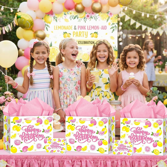 Pink Lemon Birthday Gift Bag Lemon Birthday Wrapping Paper with Greeting Card