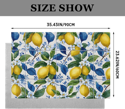 Blue Floral Tiles Lemons Kitchen Rug Non Slip Anti Fatigue Kitchen Mat Washable Front Door Mat for Entryway Patio Porch 35x83 Inch