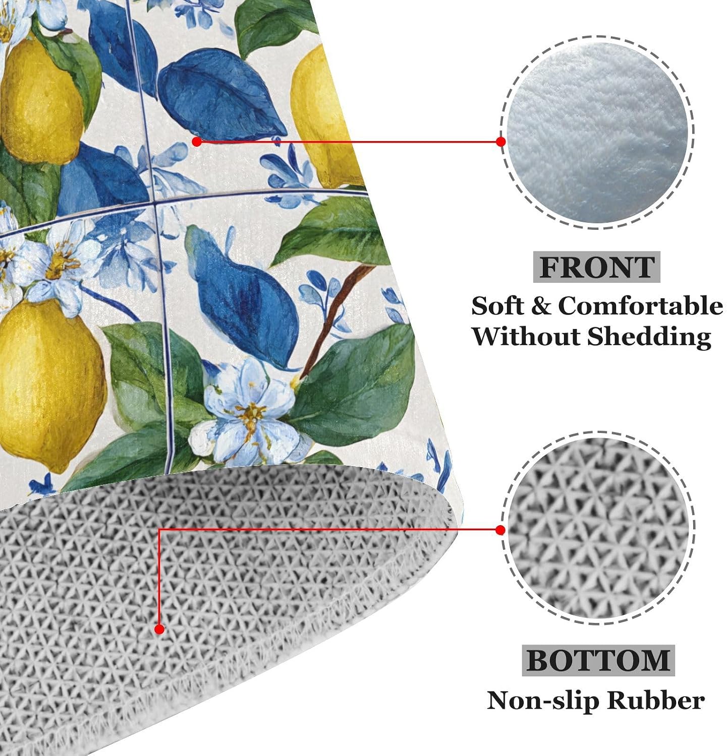 Blue Floral Tiles Lemons Kitchen Rug Non Slip Anti Fatigue Kitchen Mat Washable Front Door Mat for Entryway Patio Porch 35x83 Inch