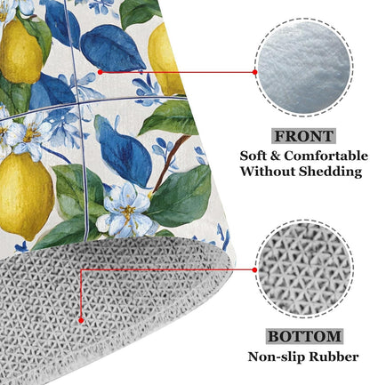 Blue Floral Tiles Lemons Kitchen Rug Non Slip Anti Fatigue Kitchen Mat Washable Front Door Mat for Entryway Patio Porch 35x83 Inch