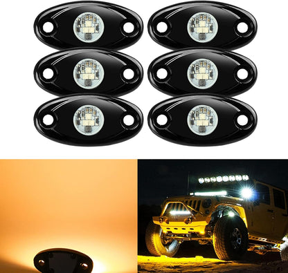 6 Pods LED Rock Lights, Waterproof LED Neon Underglow Light for Car Truck ATV UTV SUV Offroad Boat Underbody Glow Trail Rig Lamp (Yellow)
