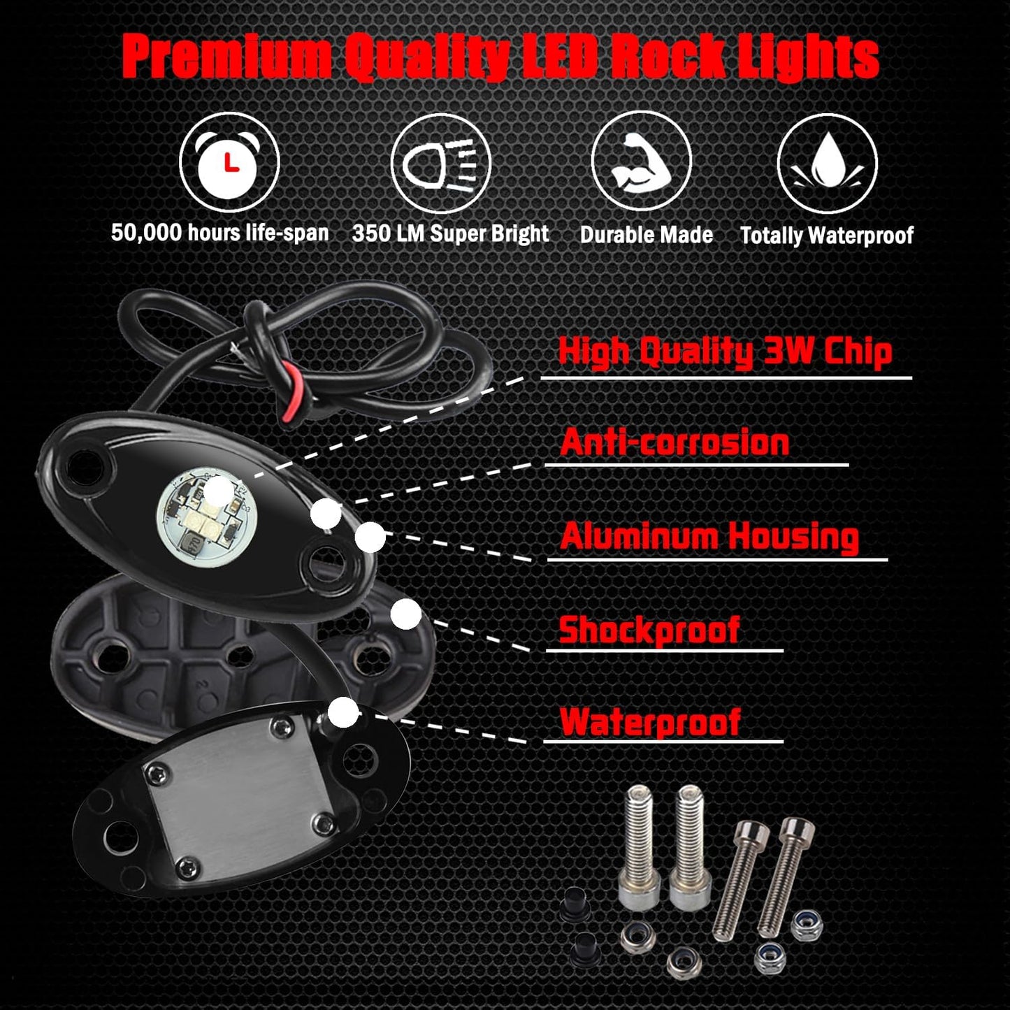 6 Pods LED Rock Lights, Waterproof LED Neon Underglow Light for Car Truck ATV UTV SUV Offroad Boat Underbody Glow Trail Rig Lamp (Yellow)