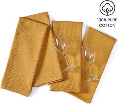 Waffle Kitchen Towels 100% Cotton Set of 4-320 GSM Quality - Soft Absorbent Durable Washable Dish Cleaning Towel for Kitchen & Home - Quick Drying Dish Towel 16x26 inch Mustard Yellow