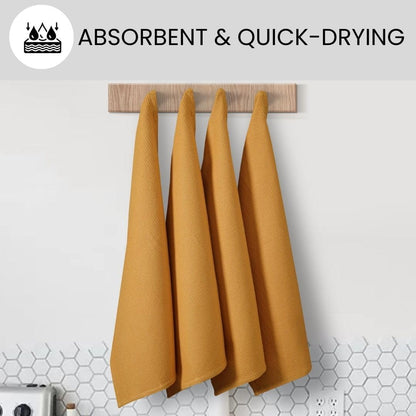 Waffle Kitchen Towels 100% Cotton Set of 4-320 GSM Quality - Soft Absorbent Durable Washable Dish Cleaning Towel for Kitchen & Home - Quick Drying Dish Towel 16x26 inch Mustard Yellow