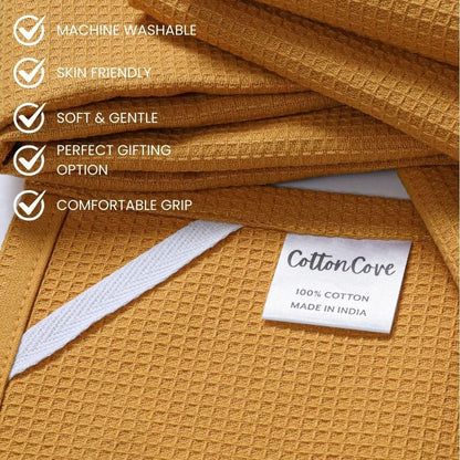 Waffle Kitchen Towels 100% Cotton Set of 4-320 GSM Quality - Soft Absorbent Durable Washable Dish Cleaning Towel for Kitchen & Home - Quick Drying Dish Towel 16x26 inch Mustard Yellow