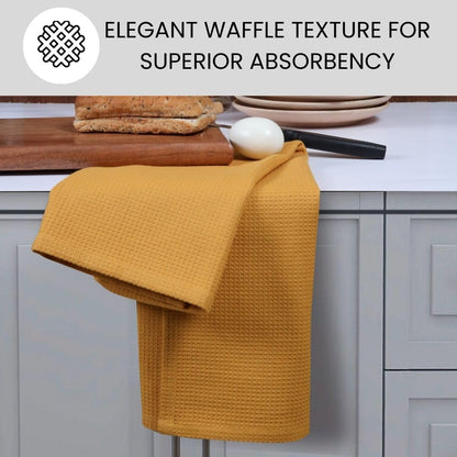 Waffle Kitchen Towels 100% Cotton Set of 4-320 GSM Quality - Soft Absorbent Durable Washable Dish Cleaning Towel for Kitchen & Home - Quick Drying Dish Towel 16x26 inch Mustard Yellow