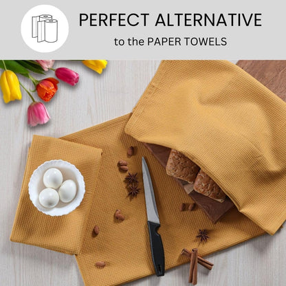 Waffle Kitchen Towels 100% Cotton Set of 4-320 GSM Quality - Soft Absorbent Durable Washable Dish Cleaning Towel for Kitchen & Home - Quick Drying Dish Towel 16x26 inch Mustard Yellow