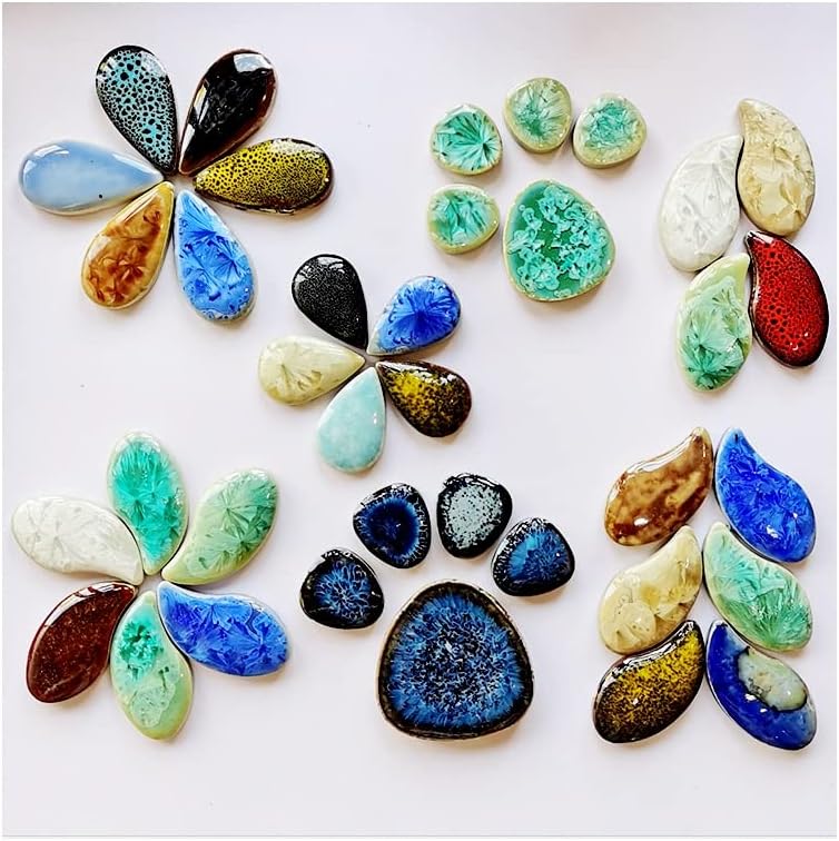 60 Pieces Kiln Transformation Ceramics Mosaic Tiles for Crafts, Yellow Raindrop Bulk Ceramics Pieces Mosaic Supplies for Mosaic Projects Home Decoration(18x28mm)