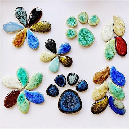 60 Pieces Kiln Transformation Ceramics Mosaic Tiles for Crafts, Yellow Raindrop Bulk Ceramics Pieces Mosaic Supplies for Mosaic Projects Home Decoration(18x28mm)