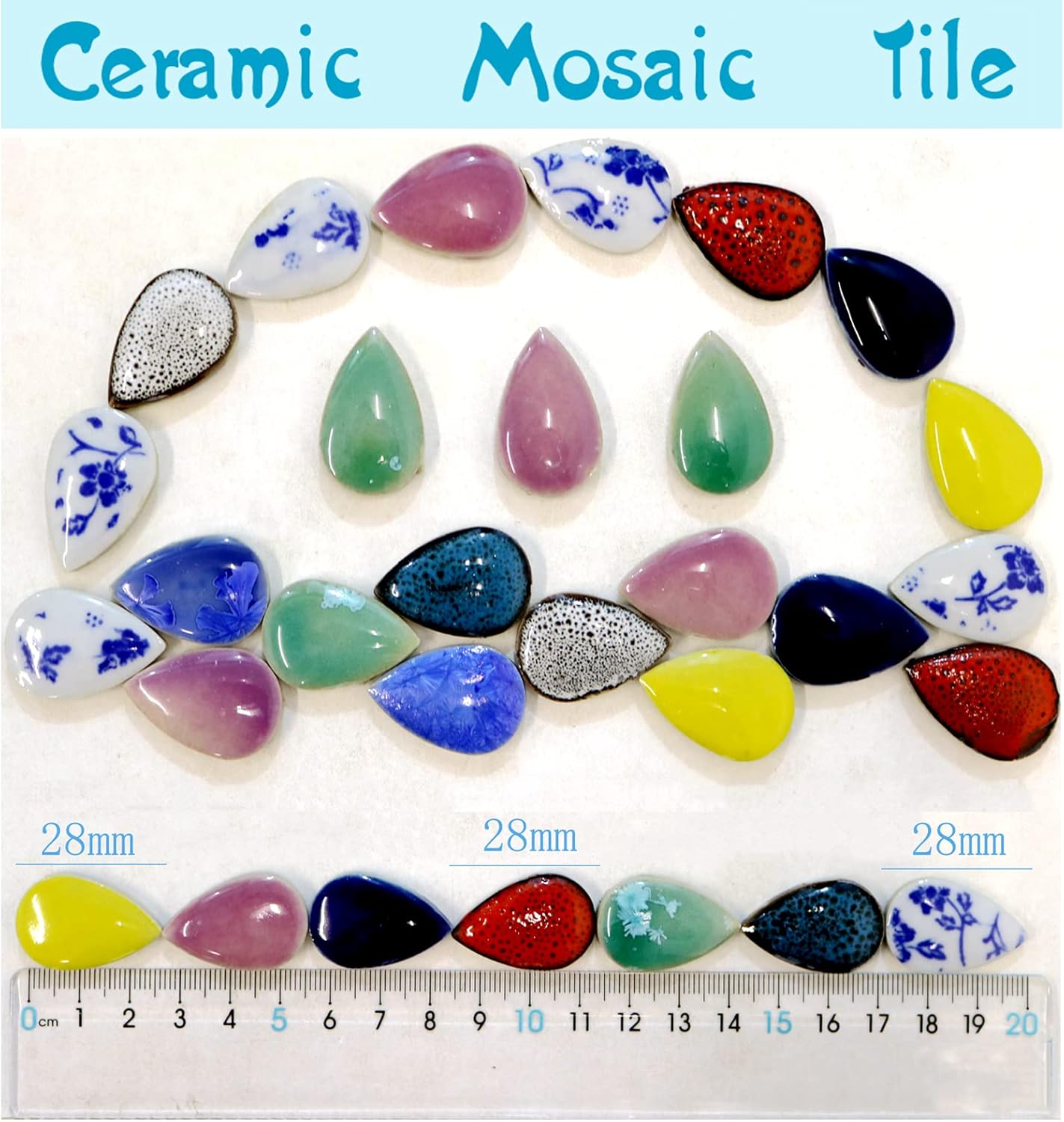 60 Pieces Kiln Transformation Ceramics Mosaic Tiles for Crafts, Yellow Raindrop Bulk Ceramics Pieces Mosaic Supplies for Mosaic Projects Home Decoration(18x28mm)